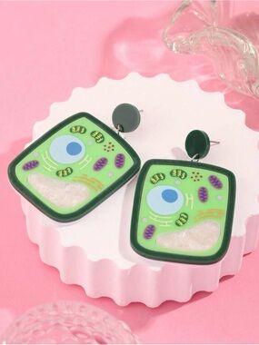Green Microbe Cell Science-Inspired Dangle Earrings